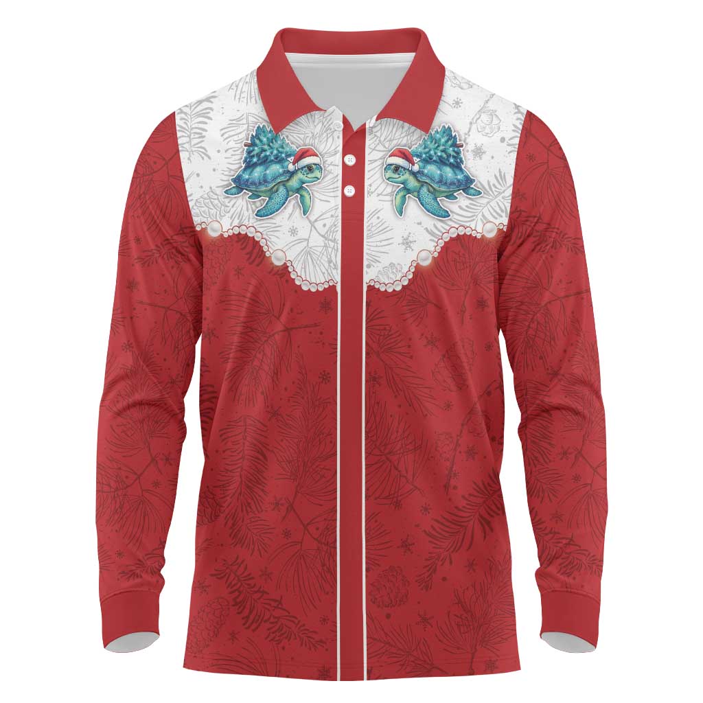 Western Yoke Long Sleeve Polo Shirt Turtle Going Home For Christmas - Wonder Print Shop