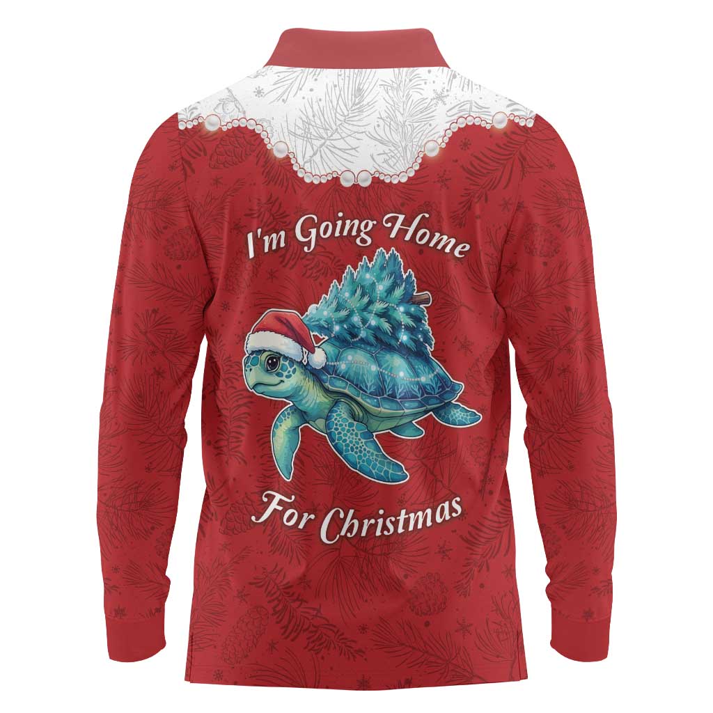 Western Yoke Long Sleeve Polo Shirt Turtle Going Home For Christmas - Wonder Print Shop
