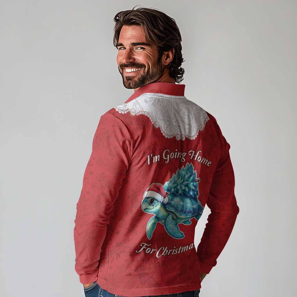 Western Yoke Long Sleeve Polo Shirt Turtle Going Home For Christmas - Wonder Print Shop