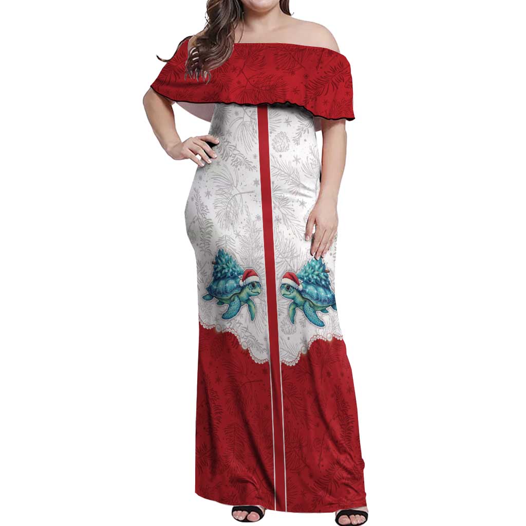 Western Yoke Off Shoulder Maxi Dress Turtle Going Home For Christmas - Wonder Print Shop