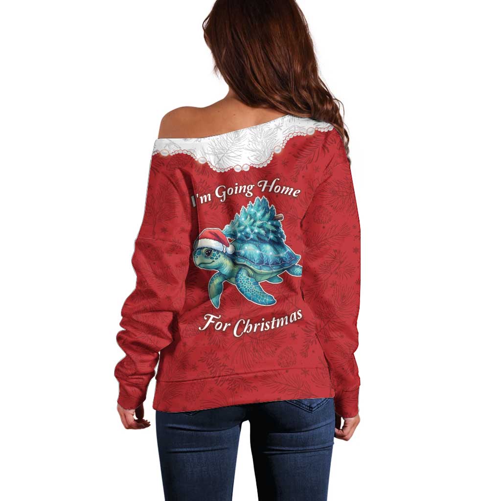 Western Yoke Off Shoulder Sweater Turtle Going Home For Christmas - Wonder Print Shop