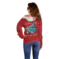 Western Yoke Off Shoulder Sweater Turtle Going Home For Christmas - Wonder Print Shop