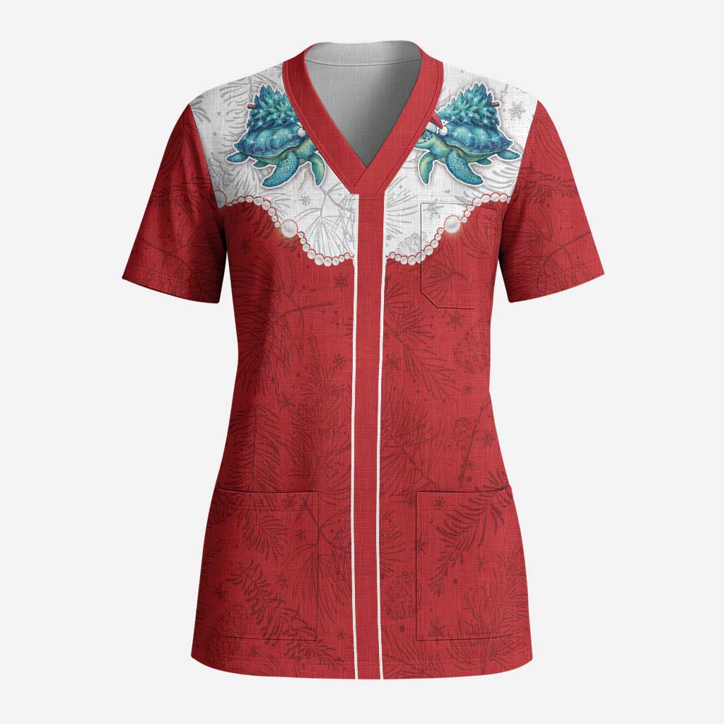 Western Yoke Scrub Top Turtle Going Home For Christmas - Wonder Print Shop