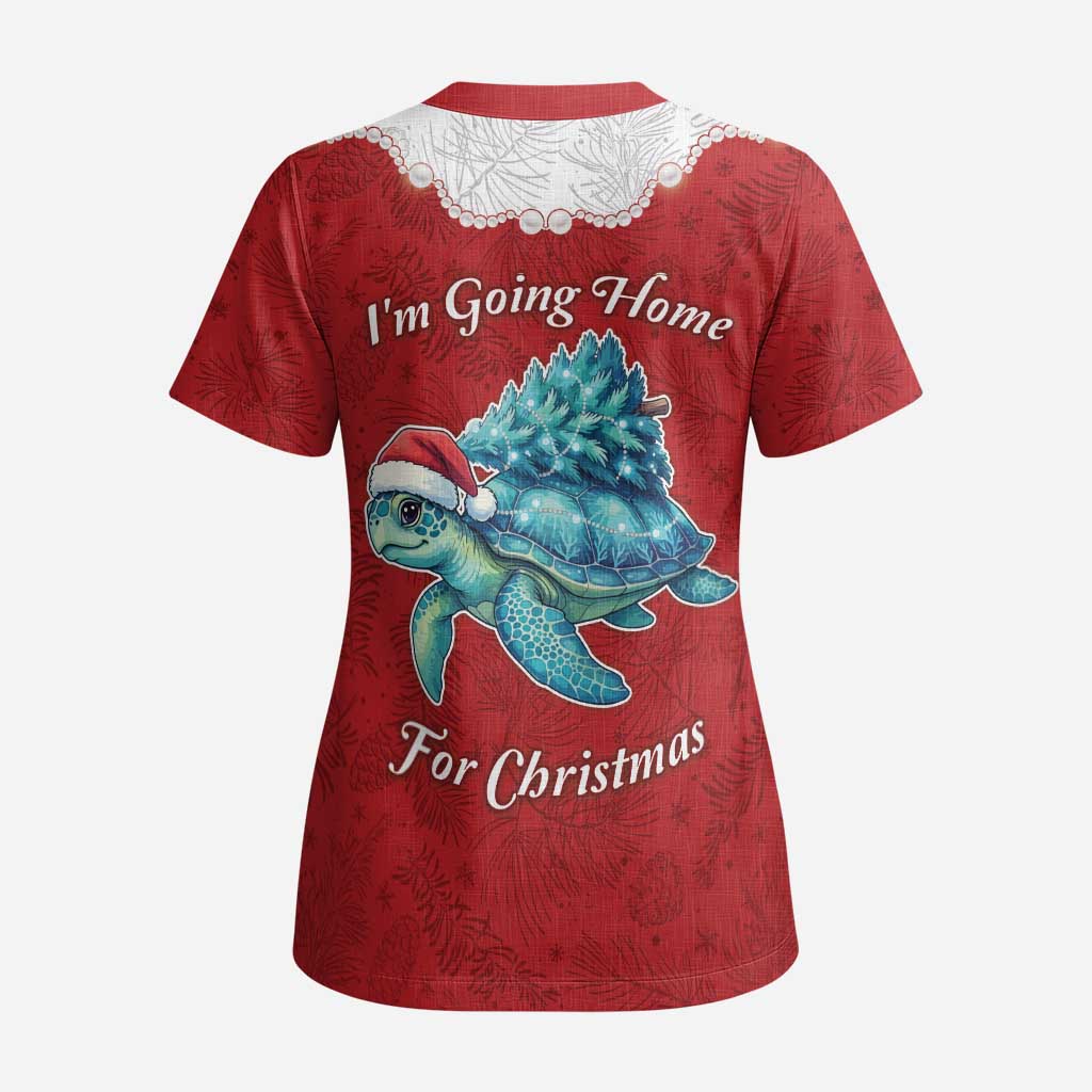 Western Yoke Scrub Top Turtle Going Home For Christmas - Wonder Print Shop