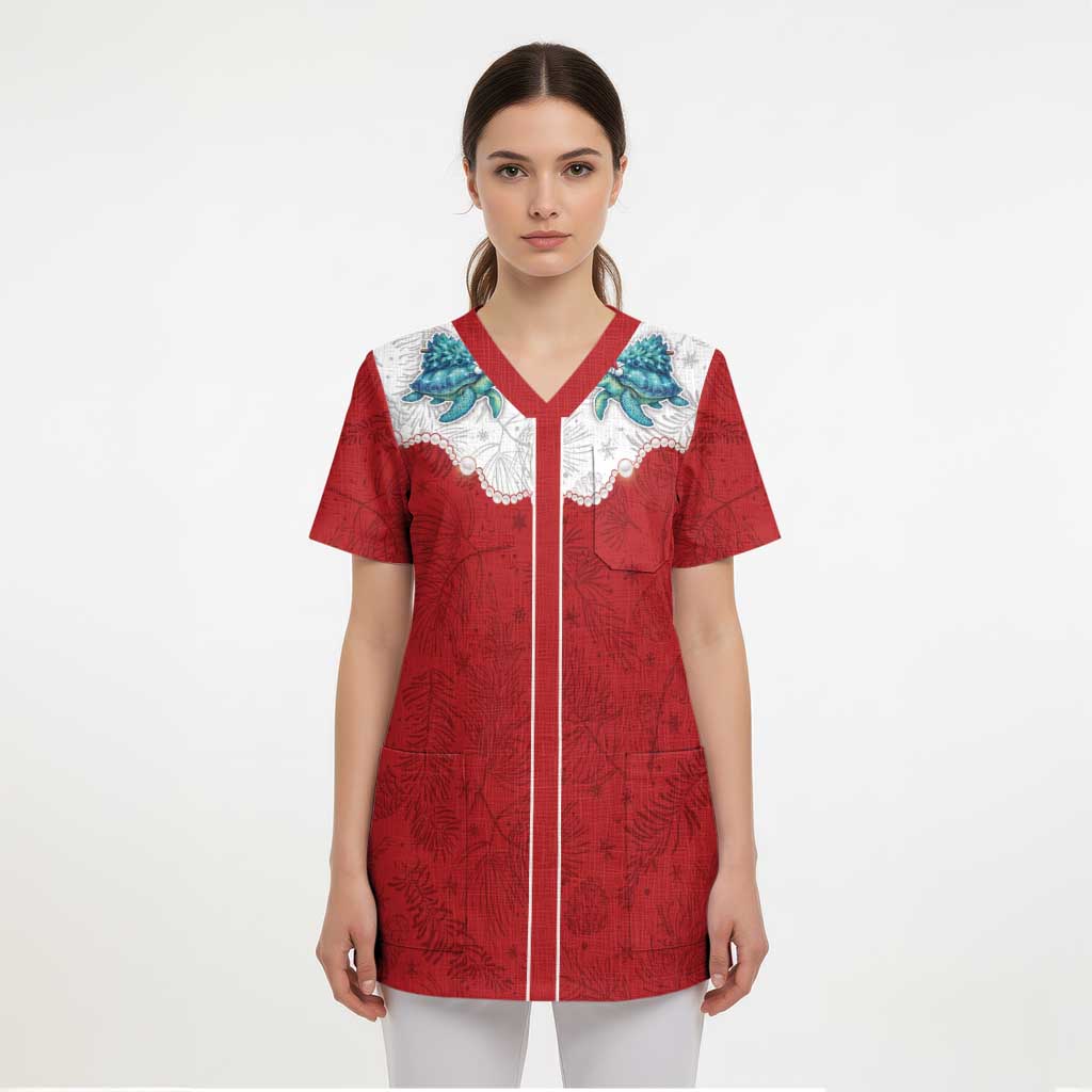 Western Yoke Scrub Top Turtle Going Home For Christmas - Wonder Print Shop