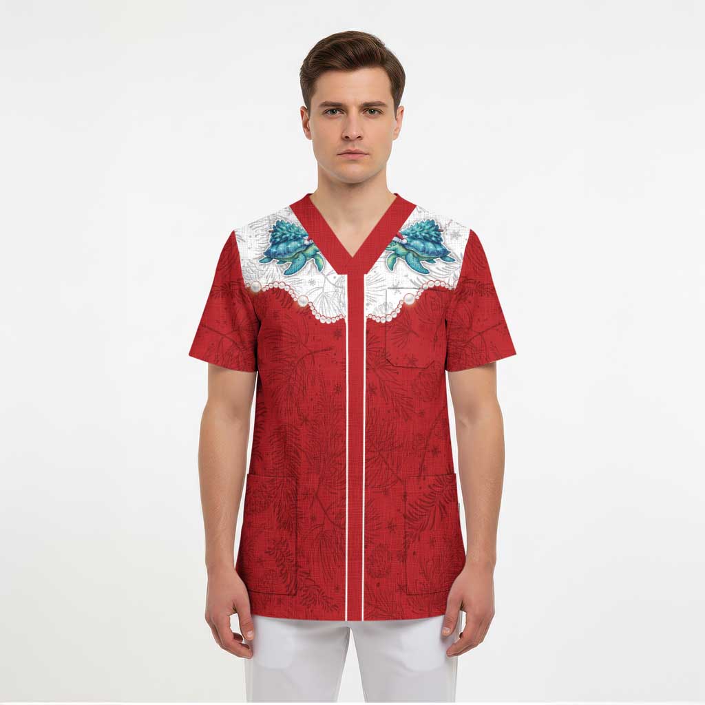 Western Yoke Scrub Top Turtle Going Home For Christmas - Wonder Print Shop