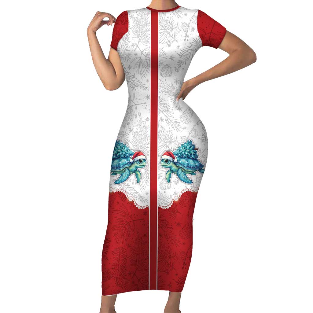 Western Yoke Short Sleeve Bodycon Dress Turtle Going Home For Christmas - Wonder Print Shop
