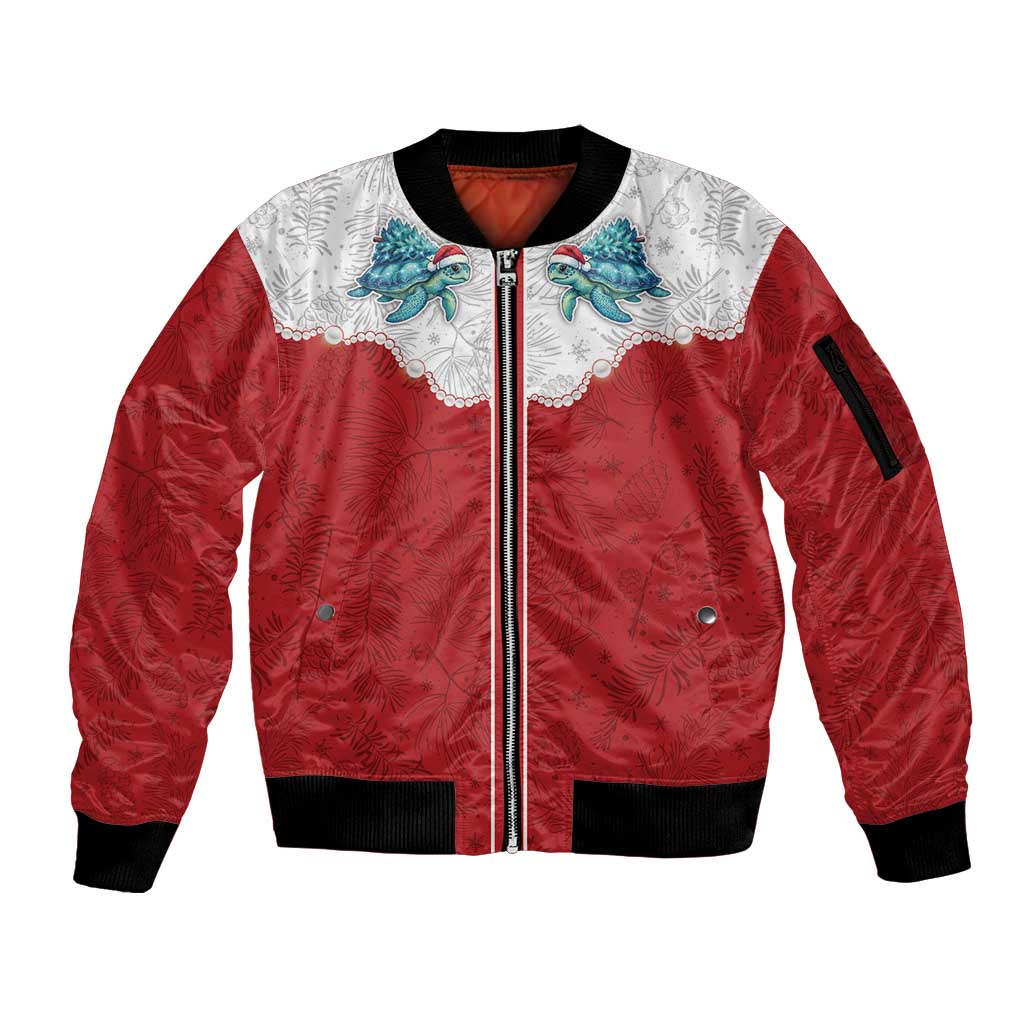 Western Yoke Sleeve Zip Bomber Jacket Turtle Going Home For Christmas - Wonder Print Shop