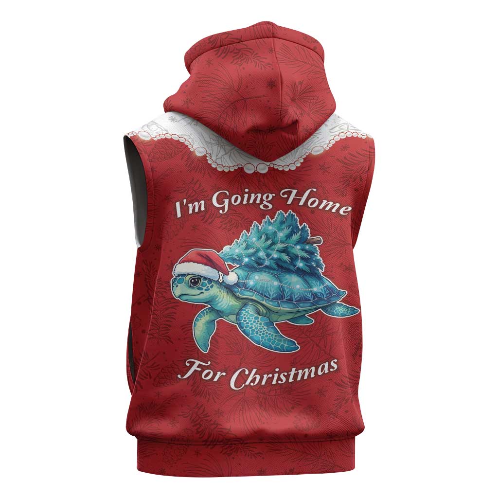 Western Yoke Sleeveless Hoodie Turtle Going Home For Christmas - Wonder Print Shop