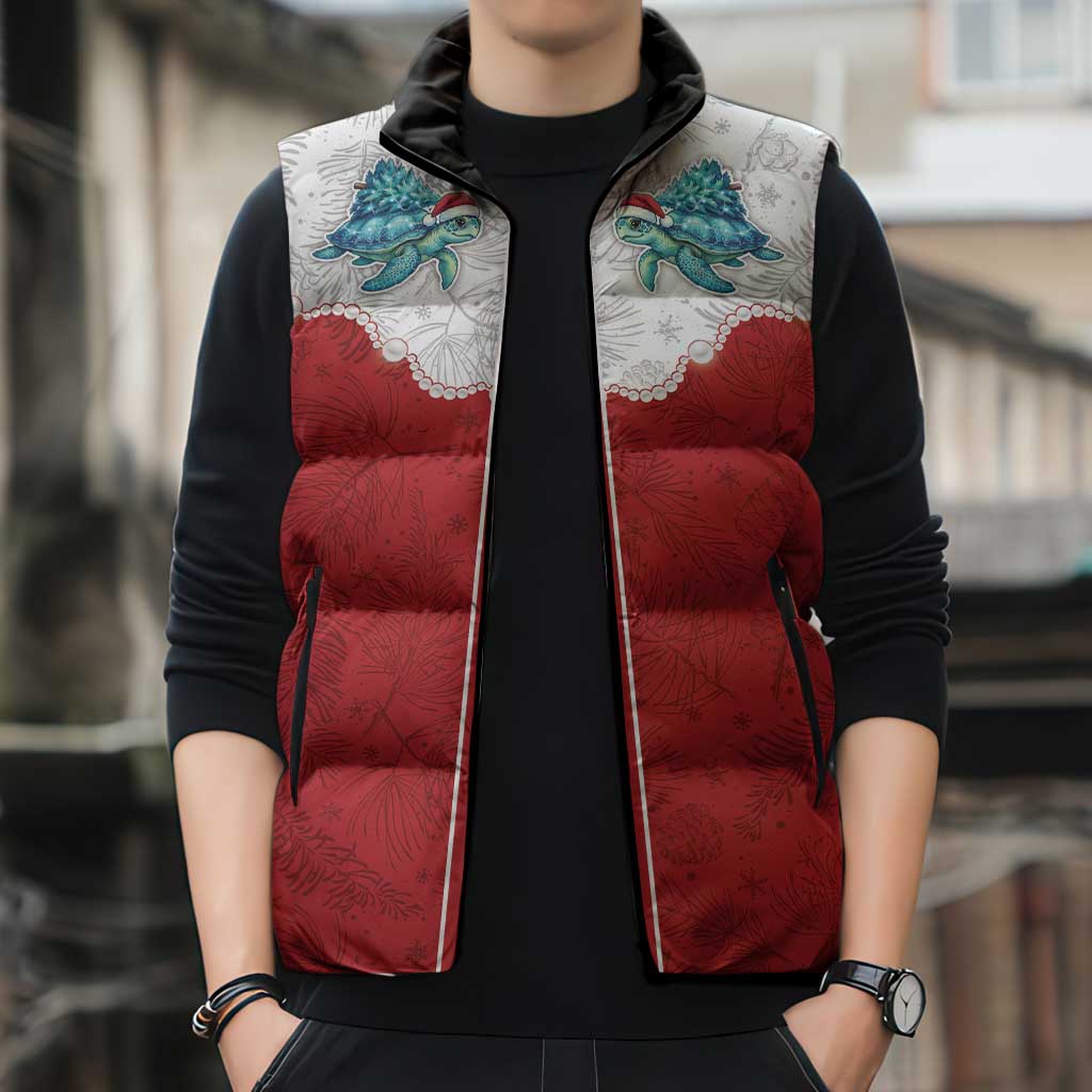 Western Yoke Sleeveless Puffer Jacket Turtle Going Home For Christmas - Wonder Print Shop
