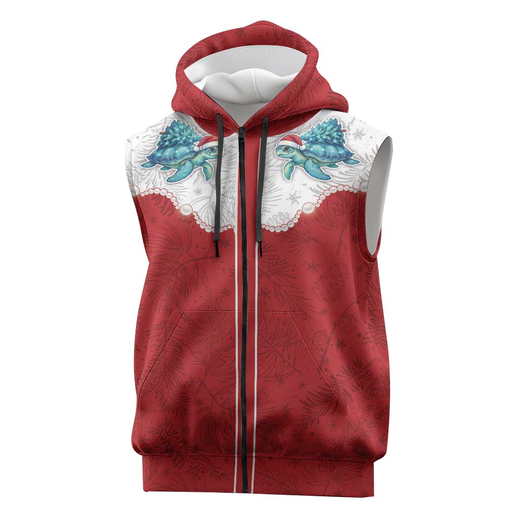 Western Yoke Sleeveless Zip Hoodie Turtle Going Home For Christmas - Wonder Print Shop