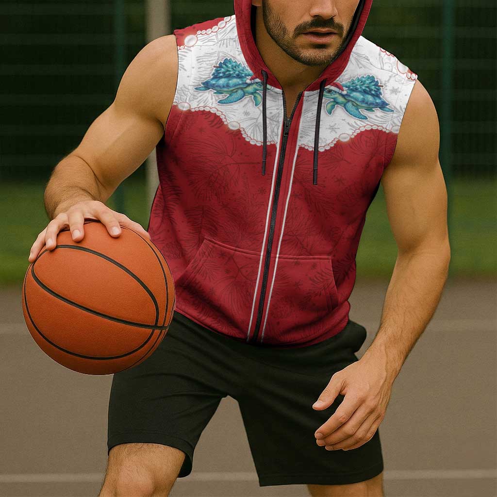 Western Yoke Sleeveless Zip Hoodie Turtle Going Home For Christmas - Wonder Print Shop