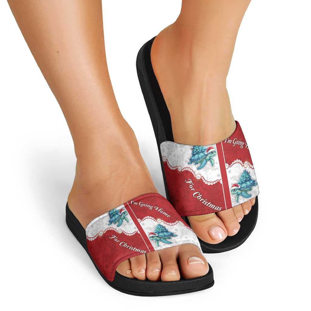 Western Yoke Slide Sandals Turtle Going Home For Christmas - Wonder Print Shop