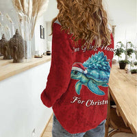 Western Yoke Women Casual Shirt Turtle Going Home For Christmas - Wonder Print Shop
