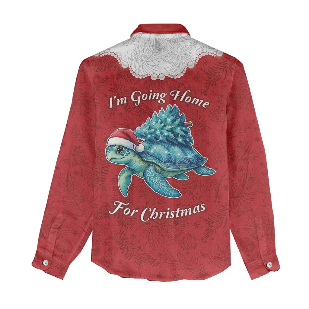 Western Yoke Women Casual Shirt Turtle Going Home For Christmas - Wonder Print Shop