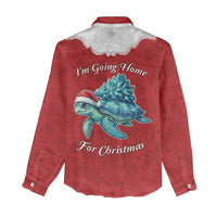 Western Yoke Women Casual Shirt Turtle Going Home For Christmas - Wonder Print Shop