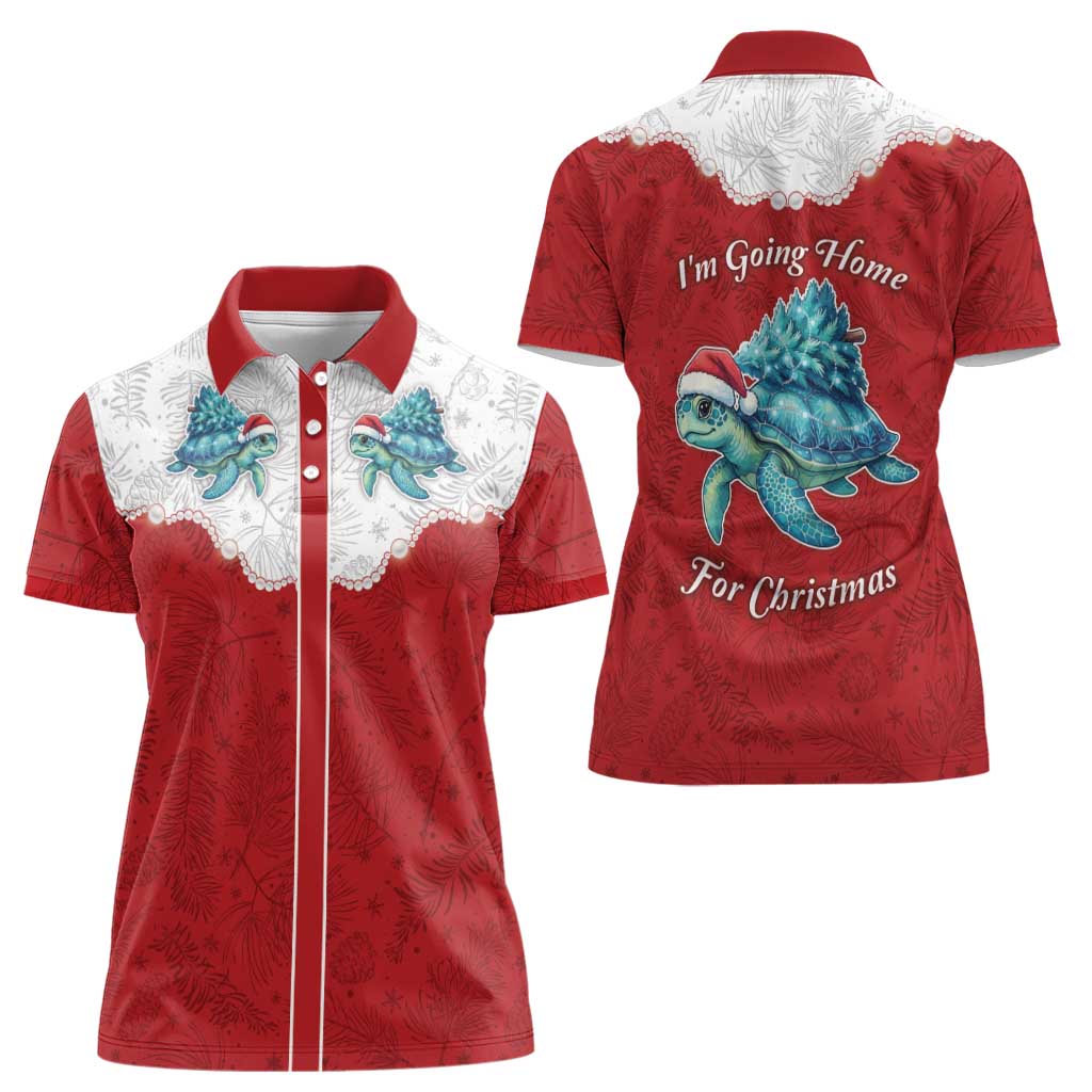 Western Yoke Women Polo Shirt Turtle Going Home For Christmas - Wonder Print Shop