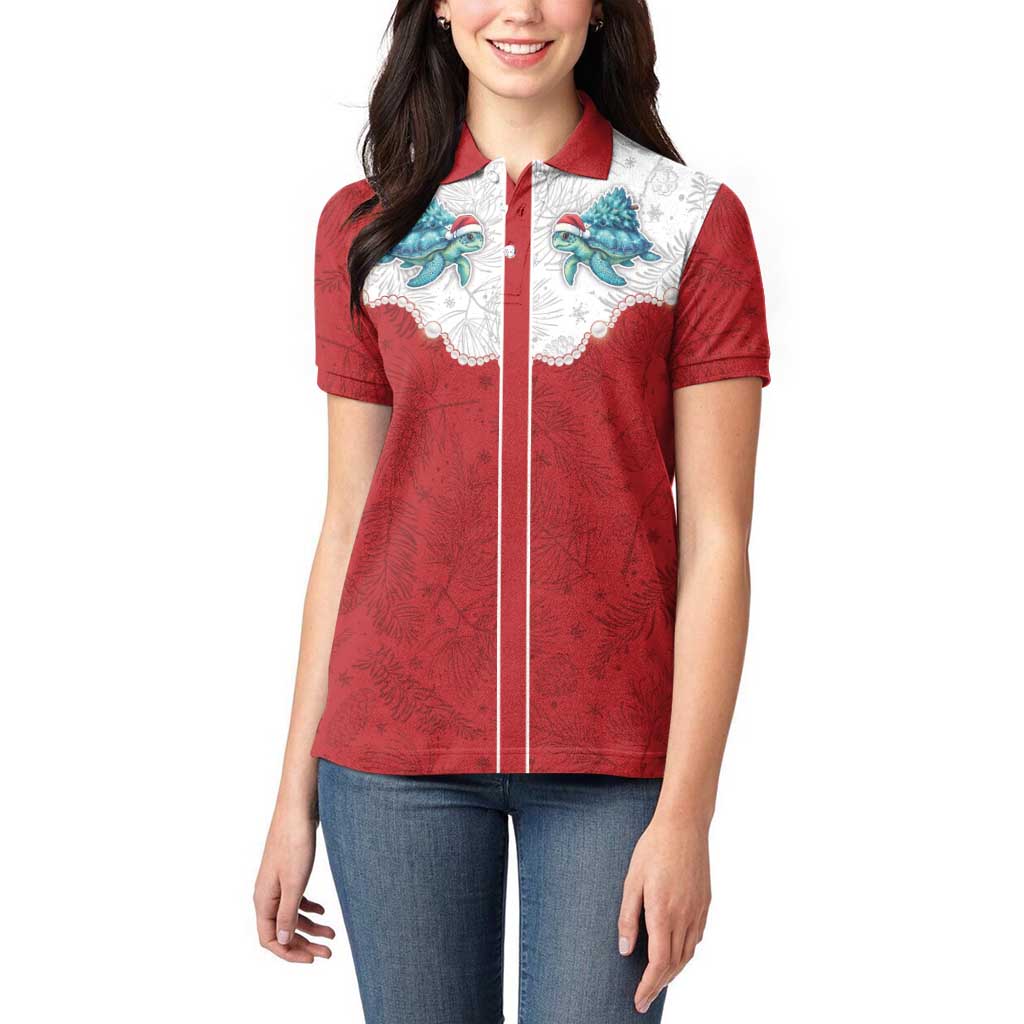 Western Yoke Women Polo Shirt Turtle Going Home For Christmas - Wonder Print Shop