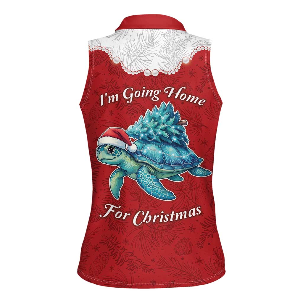 Western Yoke Women Sleeveless Polo Shirt Turtle Going Home For Christmas - Wonder Print Shop
