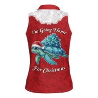 Western Yoke Women Sleeveless Polo Shirt Turtle Going Home For Christmas - Wonder Print Shop