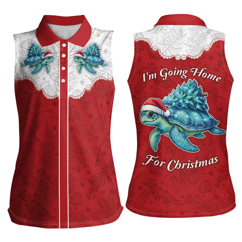 Western Yoke Women Sleeveless Polo Shirt Turtle Going Home For Christmas - Wonder Print Shop