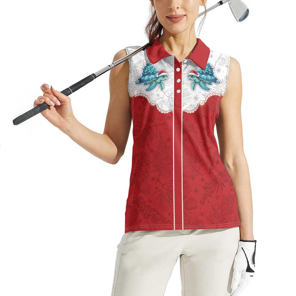 Western Yoke Women Sleeveless Polo Shirt Turtle Going Home For Christmas - Wonder Print Shop
