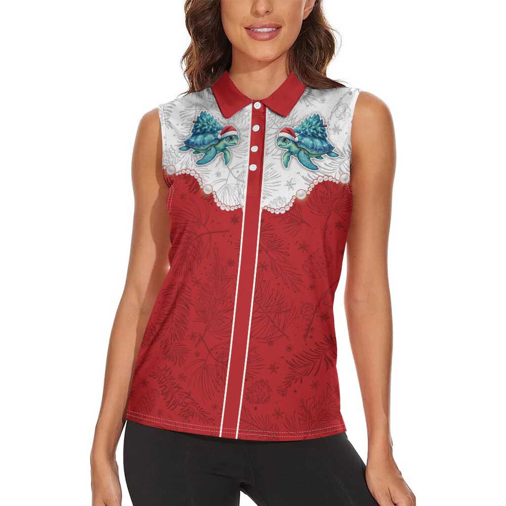 Western Yoke Women Sleeveless Polo Shirt Turtle Going Home For Christmas - Wonder Print Shop