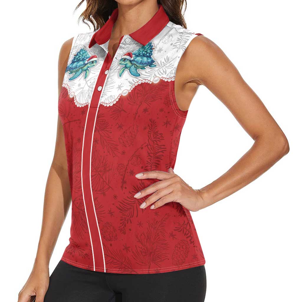 Western Yoke Women Sleeveless Polo Shirt Turtle Going Home For Christmas - Wonder Print Shop