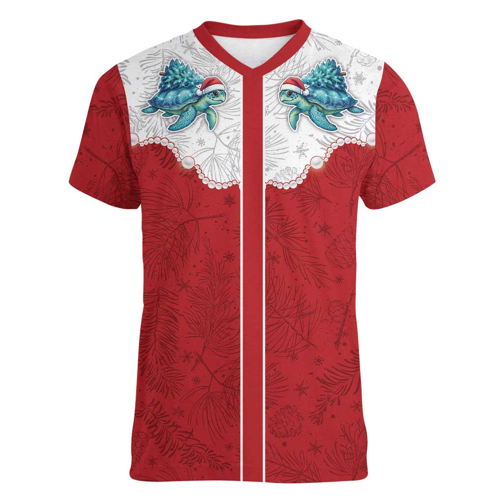 Western Yoke Women V-Neck T-Shirt Turtle Going Home For Christmas - Wonder Print Shop