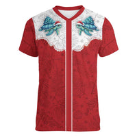Western Yoke Women V-Neck T-Shirt Turtle Going Home For Christmas - Wonder Print Shop