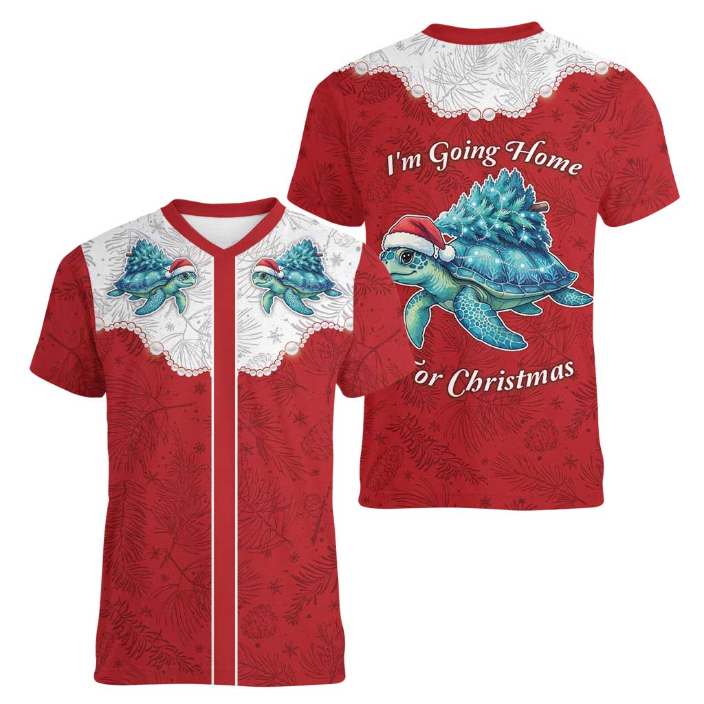 Western Yoke Women V-Neck T-Shirt Turtle Going Home For Christmas - Wonder Print Shop