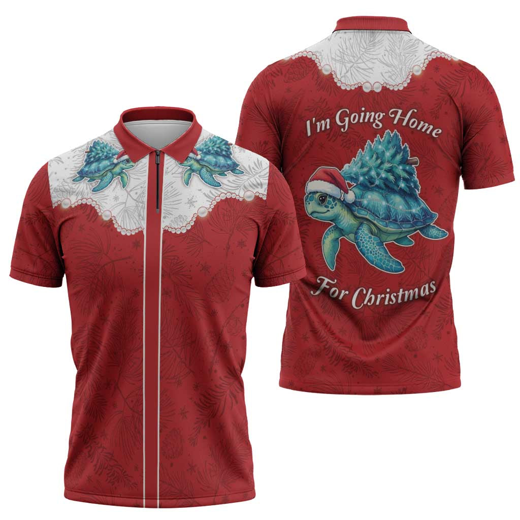 Western Yoke Zipper Polo Shirt Turtle Going Home For Christmas - Wonder Print Shop