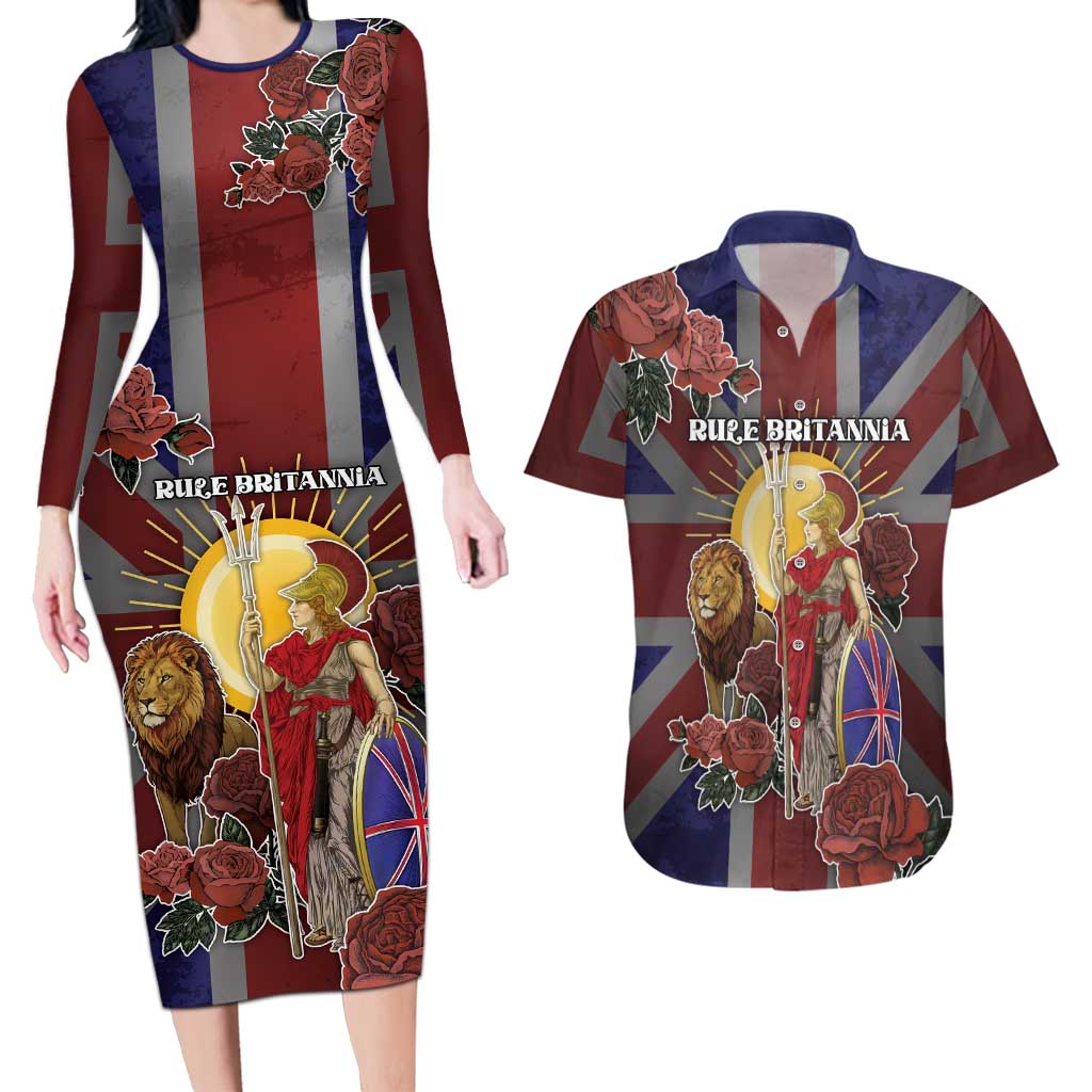 British Empire Couples Matching Long Sleeve Bodycon Dress and Hawaiian Shirt Rule Britannia - Wonder Print Shop