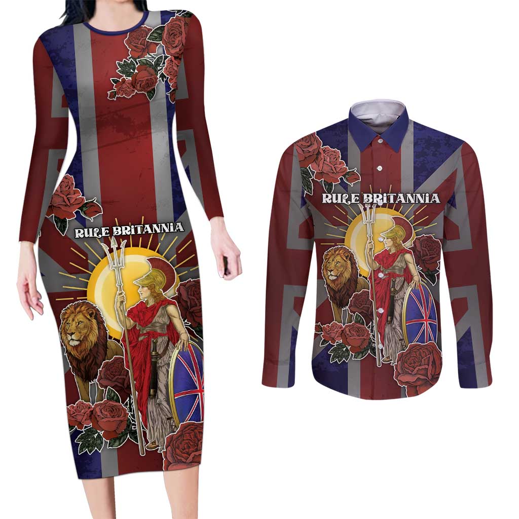 British Empire Couples Matching Long Sleeve Bodycon Dress and Long Sleeve Button Shirt Rule Britannia - Wonder Print Shop