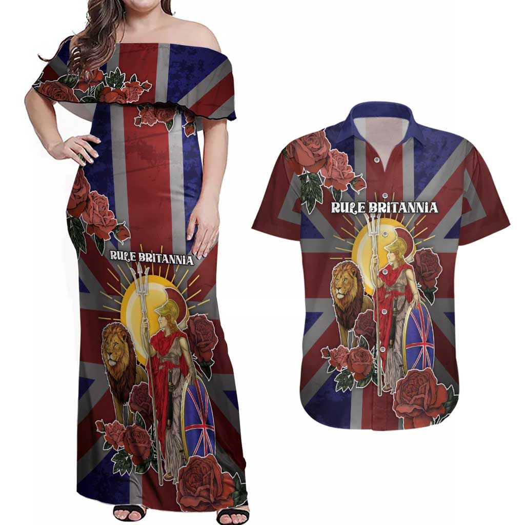 British Empire Couples Matching Off Shoulder Maxi Dress and Hawaiian Shirt Rule Britannia - Wonder Print Shop