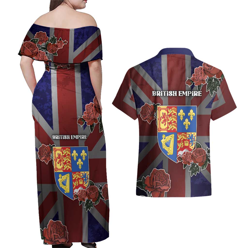 British Empire Couples Matching Off Shoulder Maxi Dress and Hawaiian Shirt Rule Britannia - Wonder Print Shop