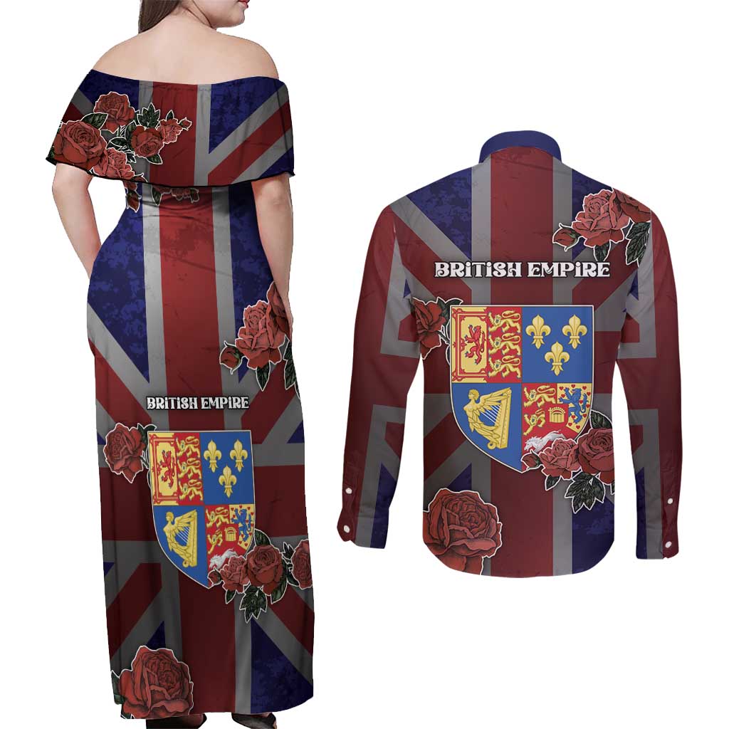British Empire Couples Matching Off Shoulder Maxi Dress and Long Sleeve Button Shirt Rule Britannia - Wonder Print Shop