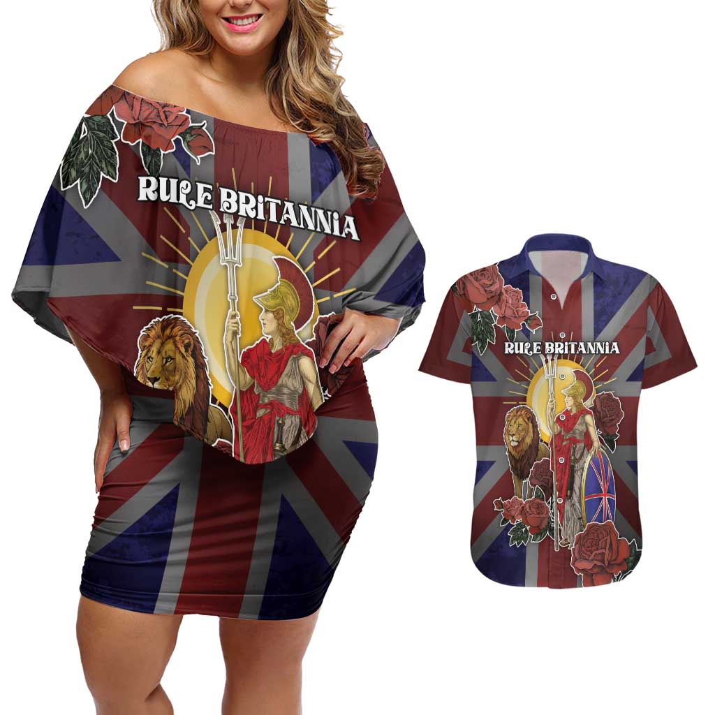 British Empire Couples Matching Off Shoulder Short Dress and Hawaiian Shirt Rule Britannia - Wonder Print Shop
