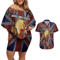 British Empire Couples Matching Off Shoulder Short Dress and Hawaiian Shirt Rule Britannia - Wonder Print Shop