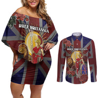 British Empire Couples Matching Off Shoulder Short Dress and Long Sleeve Button Shirt Rule Britannia - Wonder Print Shop