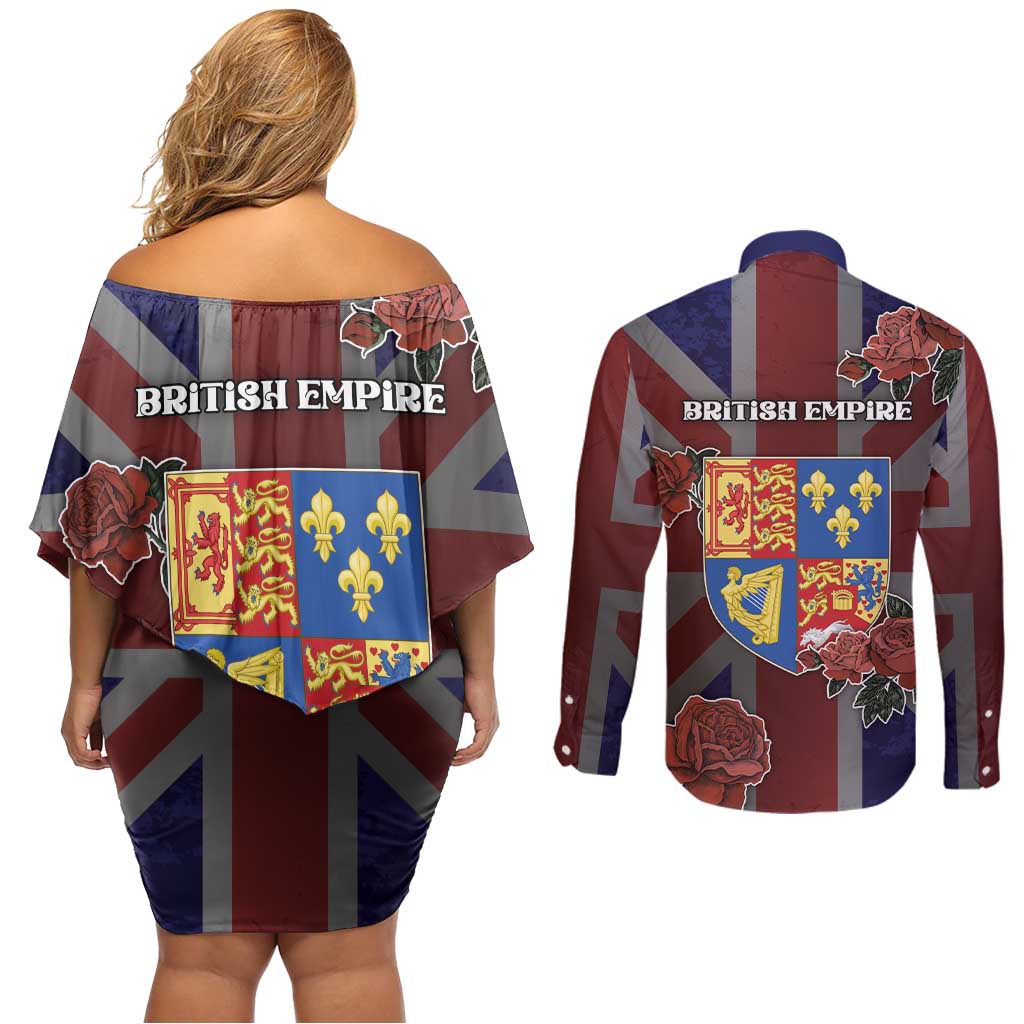 British Empire Couples Matching Off Shoulder Short Dress and Long Sleeve Button Shirt Rule Britannia - Wonder Print Shop