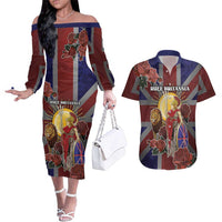 British Empire Couples Matching Off The Shoulder Long Sleeve Dress and Hawaiian Shirt Rule Britannia - Wonder Print Shop