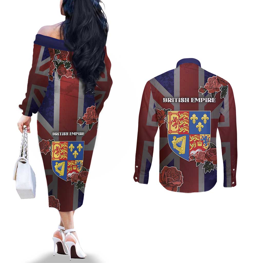 British Empire Couples Matching Off The Shoulder Long Sleeve Dress and Long Sleeve Button Shirt Rule Britannia - Wonder Print Shop