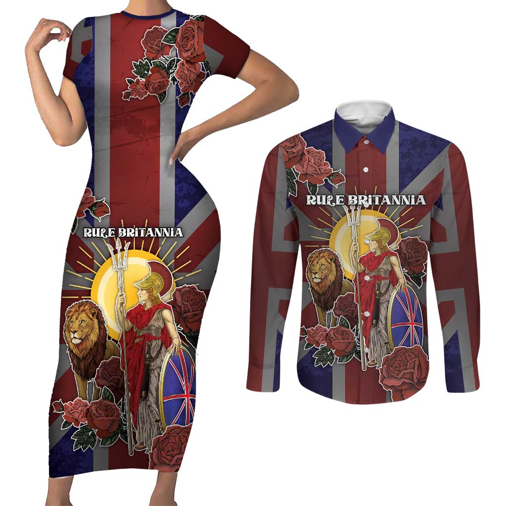 British Empire Couples Matching Short Sleeve Bodycon Dress and Long Sleeve Button Shirt Rule Britannia - Wonder Print Shop