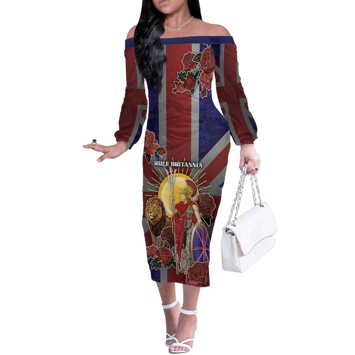 British Empire Off The Shoulder Long Sleeve Dress Rule Britannia - Wonder Print Shop
