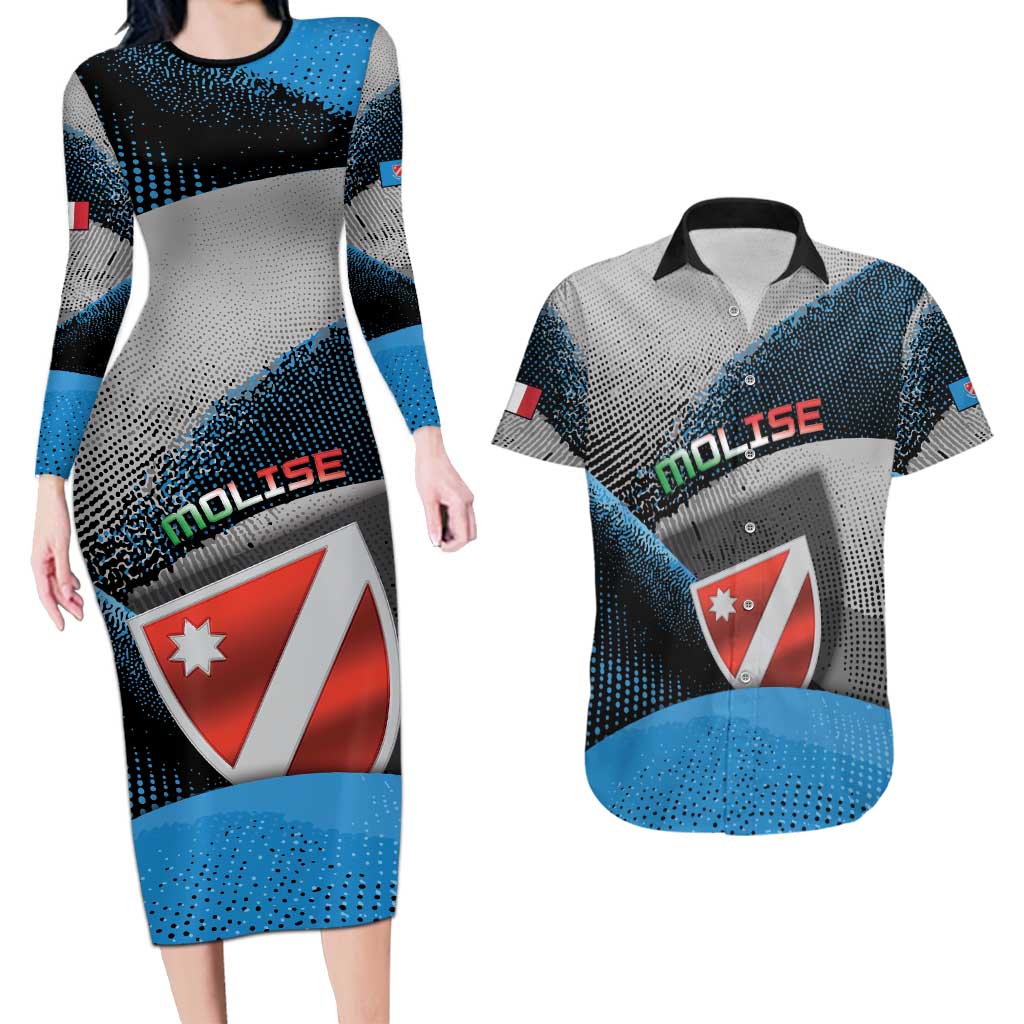 Personalized Italy Molise Couples Matching Long Sleeve Bodycon Dress and Hawaiian Shirt Coat Of Arms With Dynamic Dot Patterns