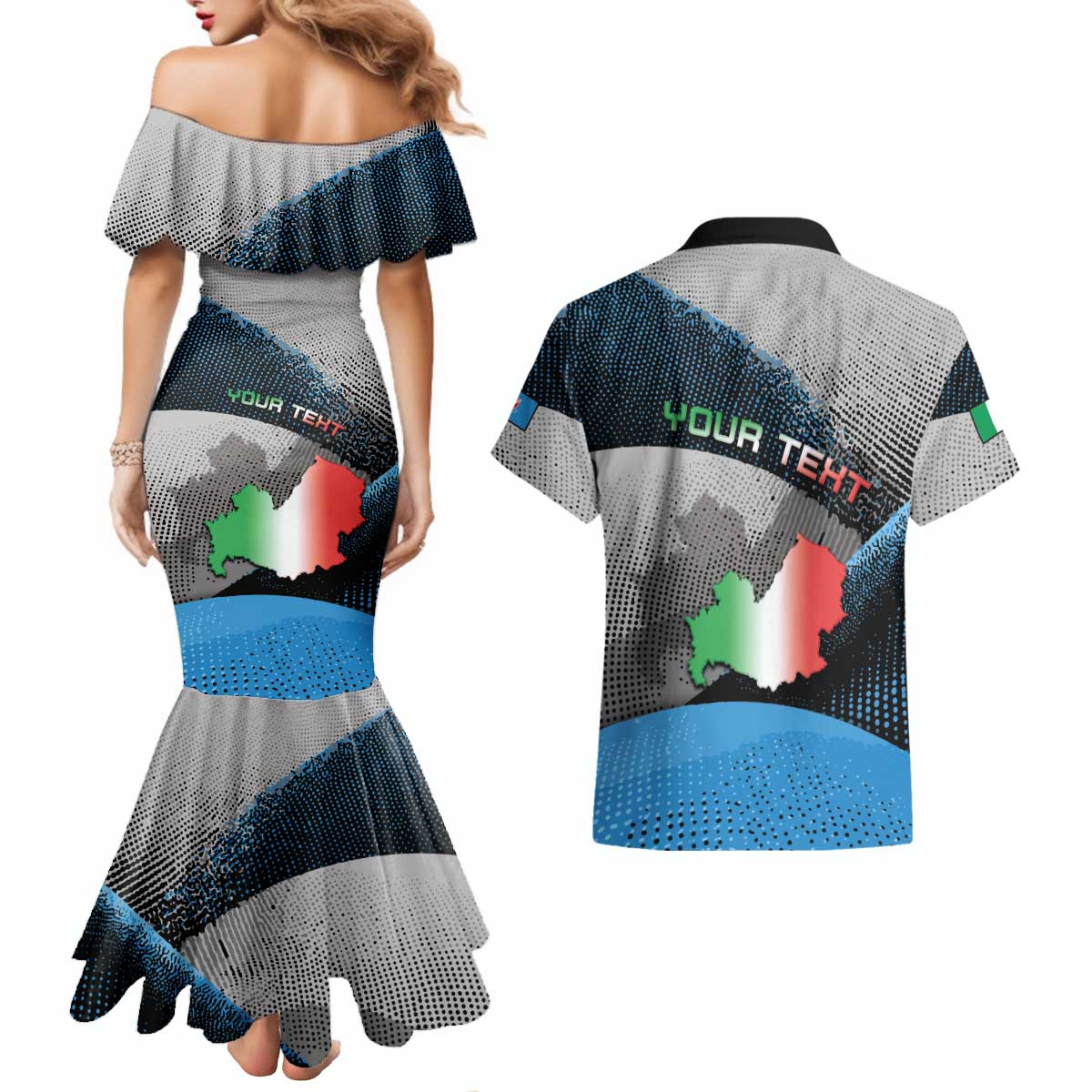 Personalized Italy Molise Couples Matching Mermaid Dress and Hawaiian Shirt Coat Of Arms With Dynamic Dot Patterns