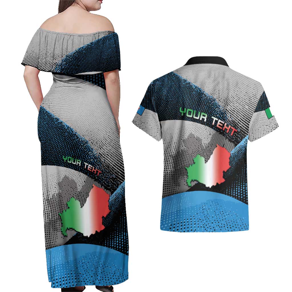 Personalized Italy Molise Couples Matching Off Shoulder Maxi Dress and Hawaiian Shirt Coat Of Arms With Dynamic Dot Patterns
