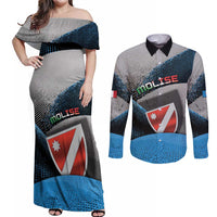 Personalized Italy Molise Couples Matching Off Shoulder Maxi Dress and Long Sleeve Button Shirt Coat Of Arms With Dynamic Dot Patterns