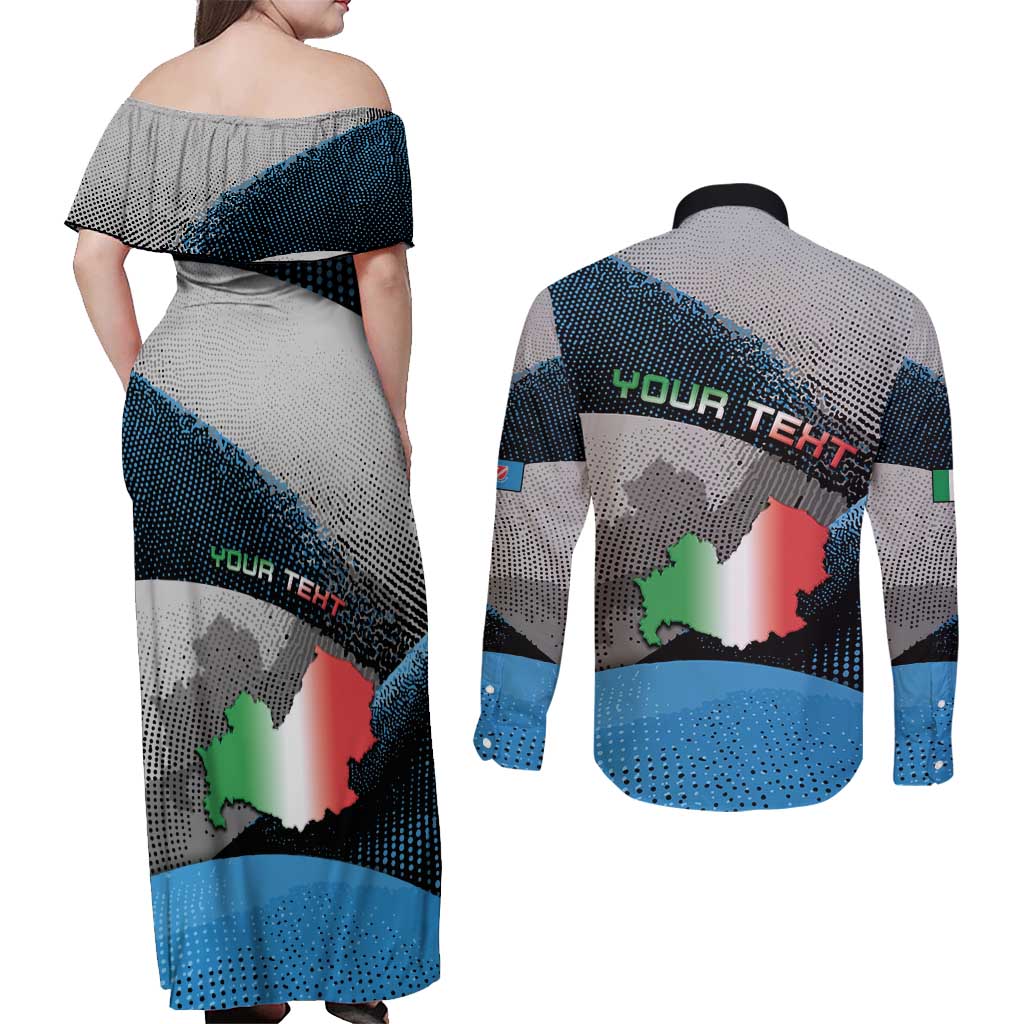 Personalized Italy Molise Couples Matching Off Shoulder Maxi Dress and Long Sleeve Button Shirt Coat Of Arms With Dynamic Dot Patterns